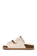 Women's Beige Leather Thick Soled Comfort Slippers | Derimod
