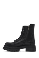 Woman Black Zippered Thick Sole Leather Postal Boots | Derimod