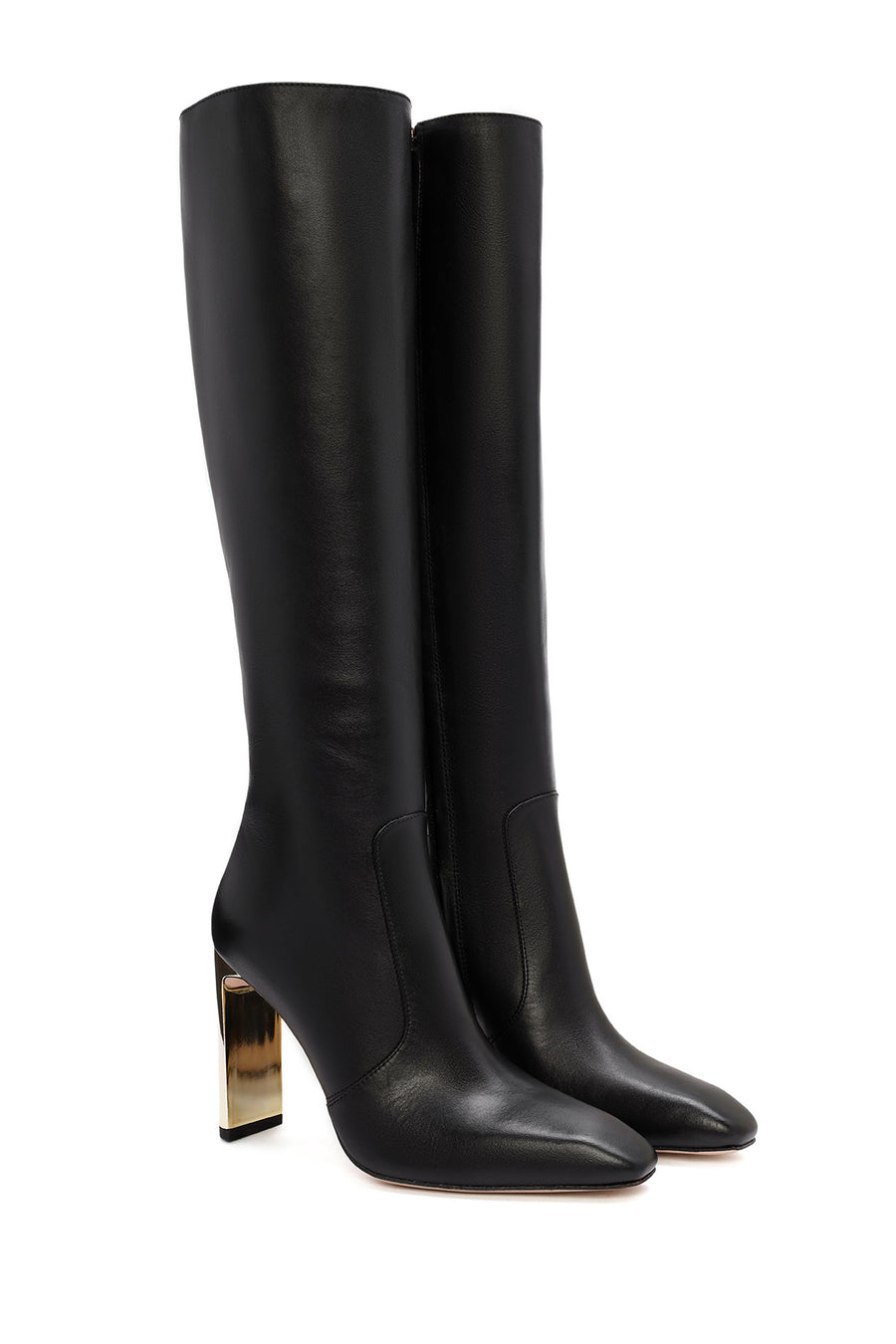 Women's Black Zippered Thick Heel Leather Boots