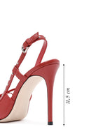Women's Red Slingback High Thin Heel Leather Shoes | Derimod