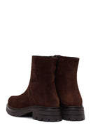 Woman Brown Thick-Soled Zip Closure Suede Casual Boots | Derimod