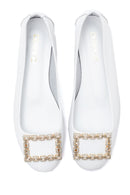 Women's White Leather Ballerinas with Stone Buckle | Derimod