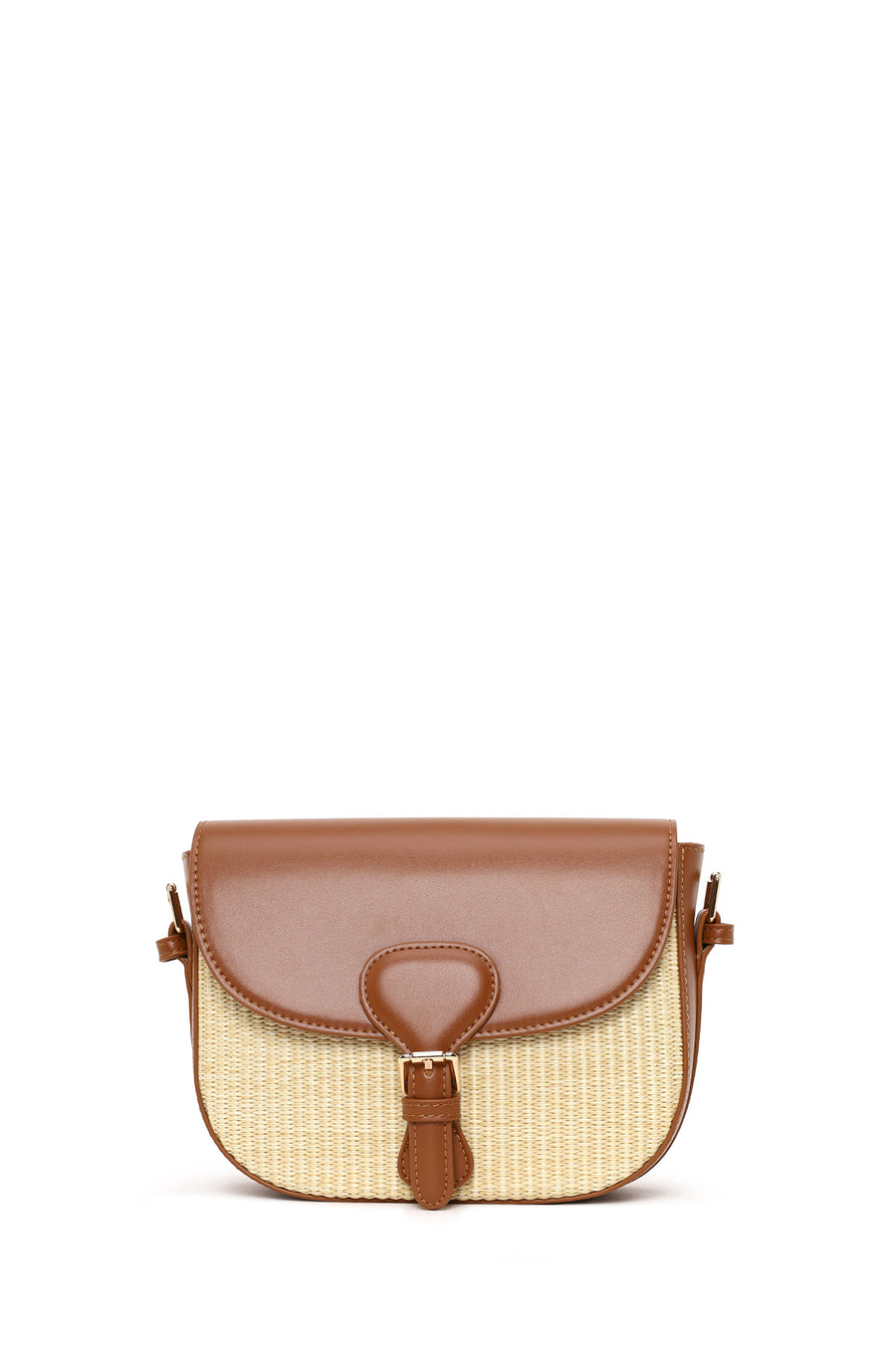 Woman Beige Long-Strap Wicker Crossbody Bag