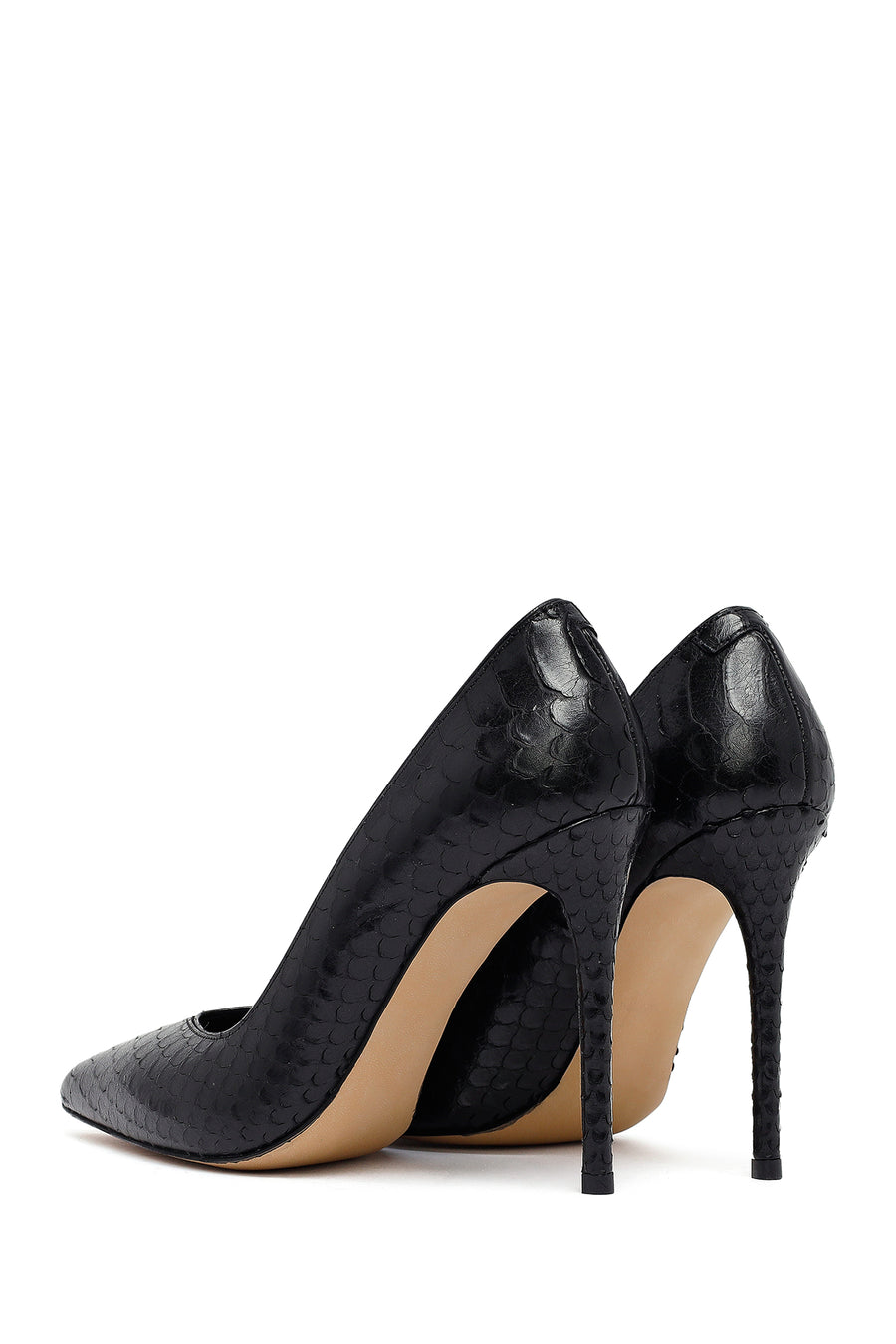 Women's Black Patterned High Thin Heel Leather Stiletto