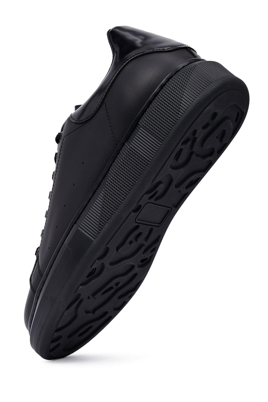 Men's Black Lace-Up Thick Sole Leather Sneakers