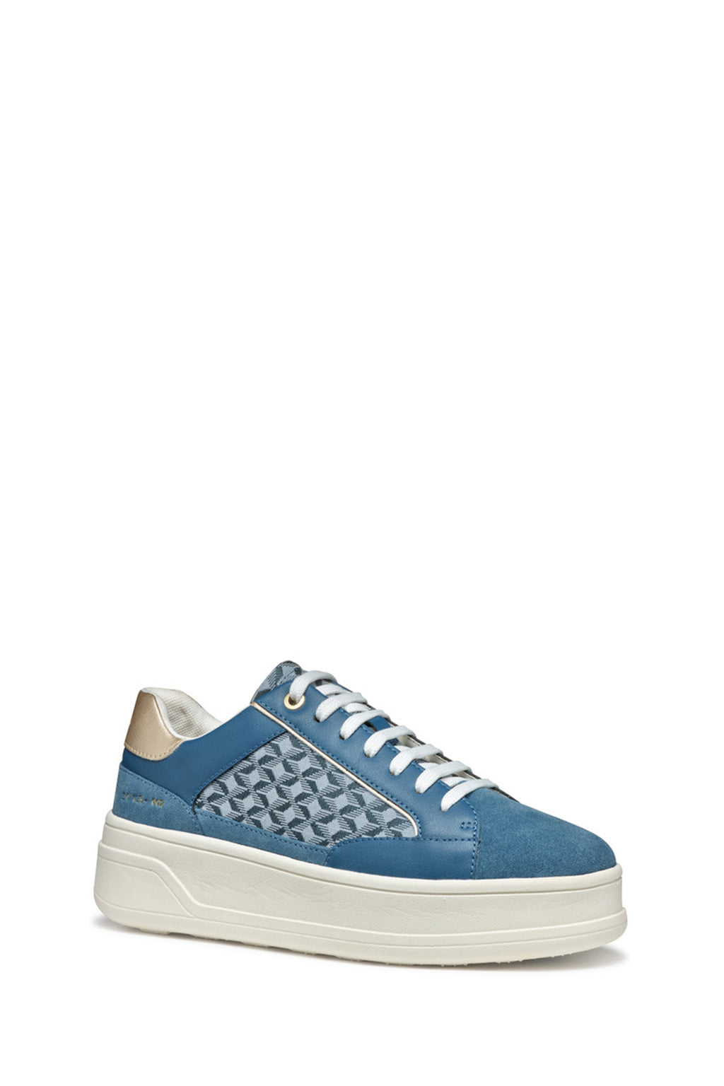 Geox Kadın Mavi D Spherica Ecub - 2 B - Em.Te + Su Bağcıklı Desenli Kalın Tabanlı Deri Sneaker