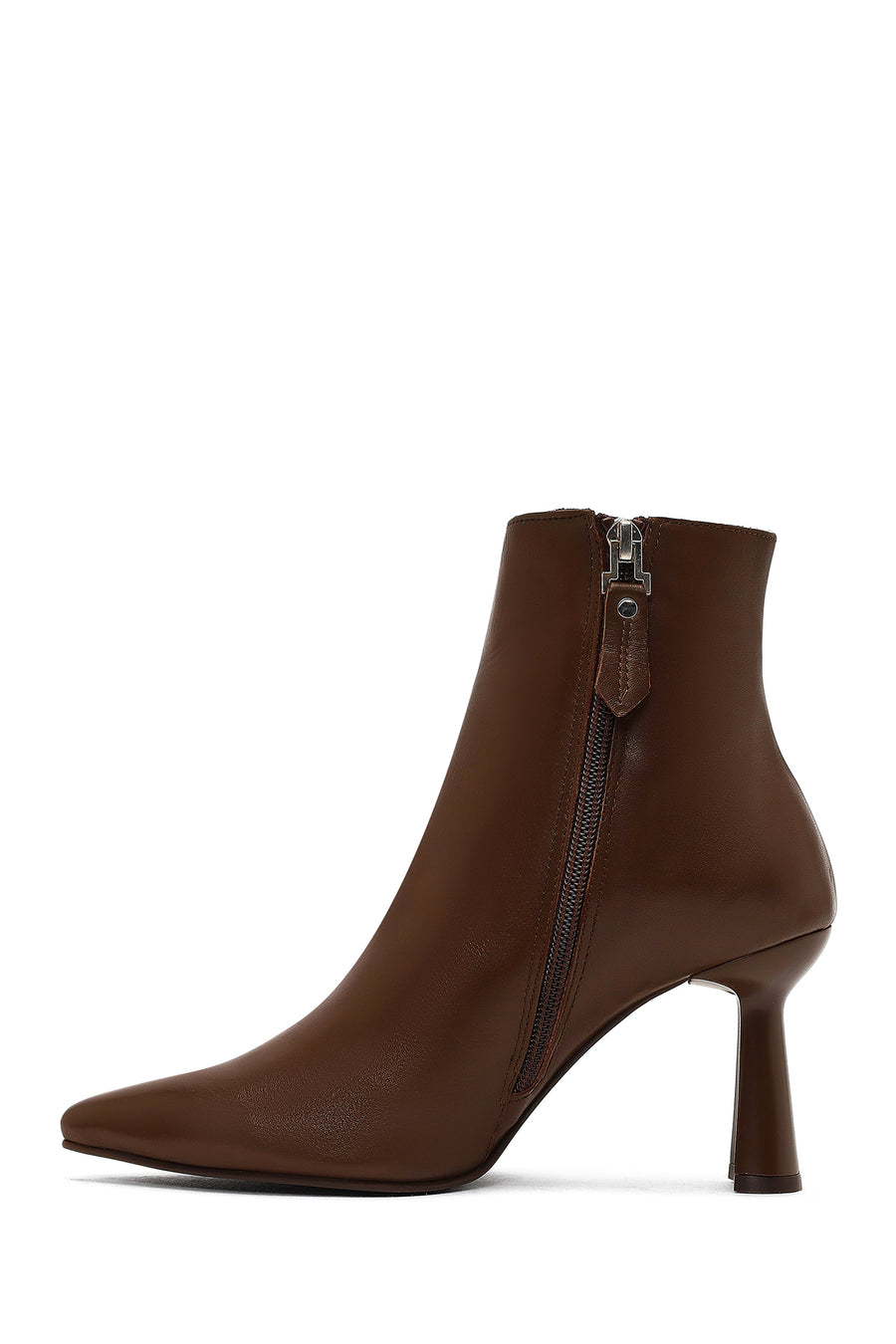 Woman Brown Zip Closure Thin High-Heel Leather Boots
