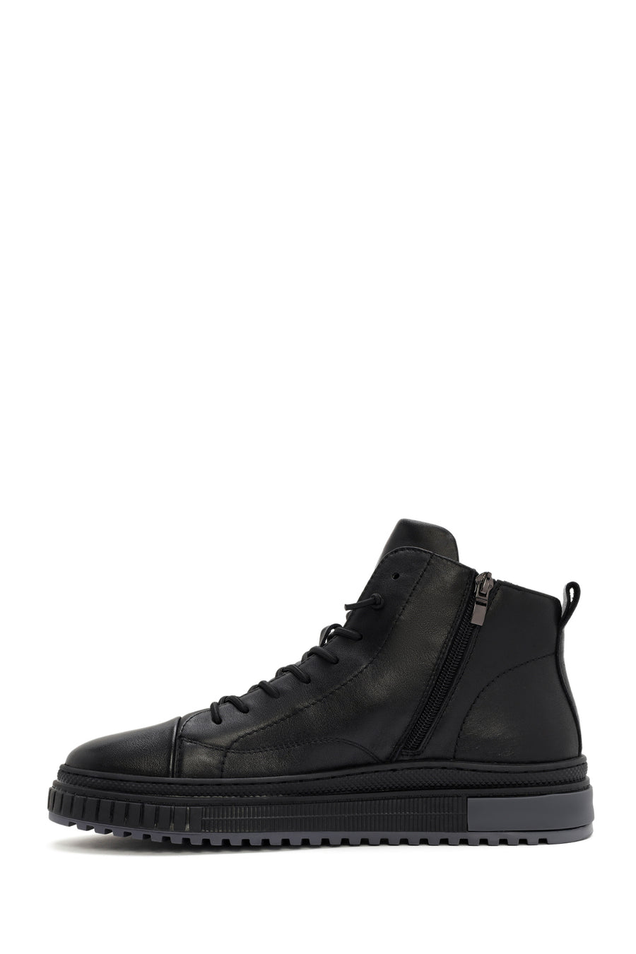 Men's Black Zippered Leather Sports Boots