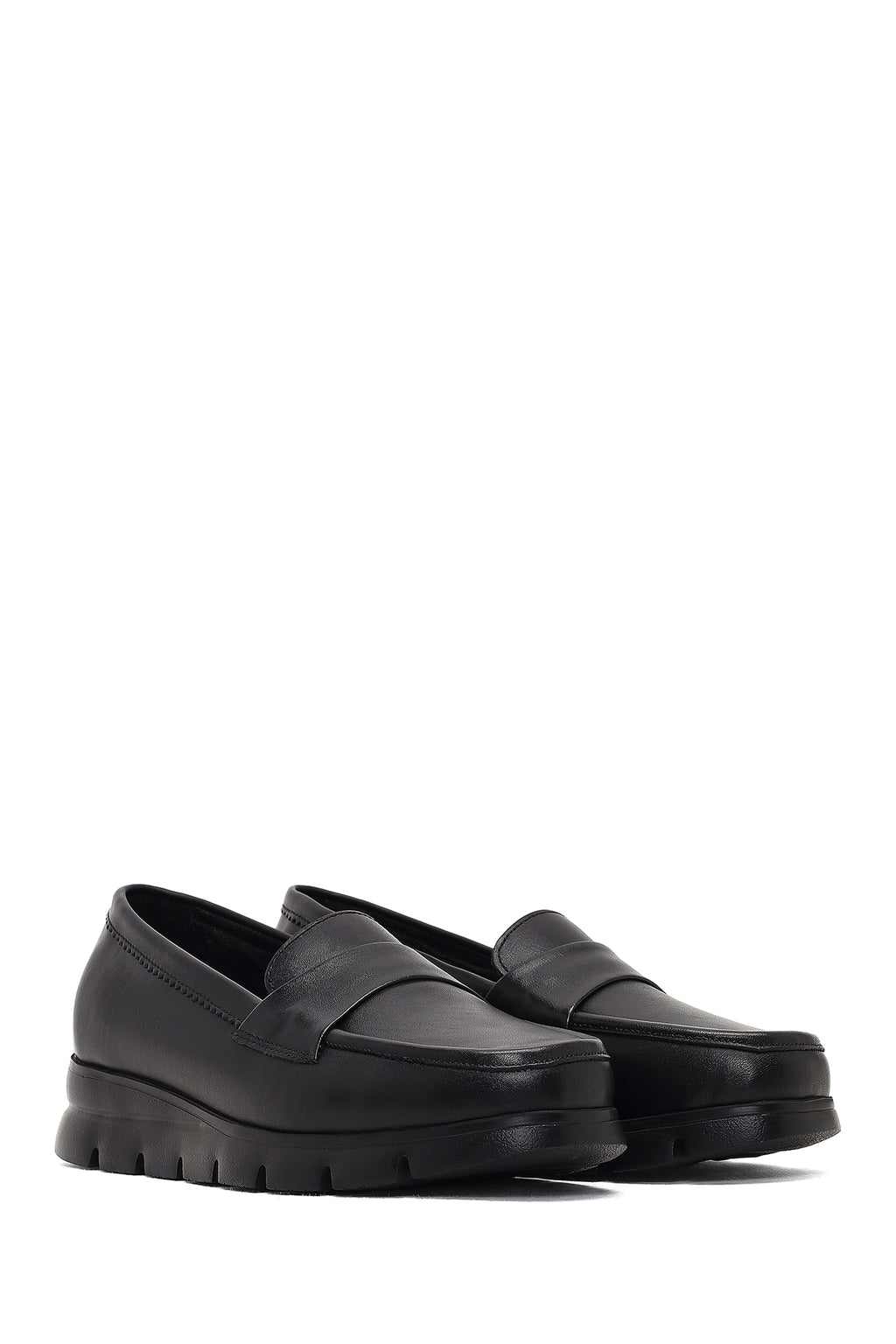 Kadın Siyah Dolgu Topuklu Deri Comfort Loafer