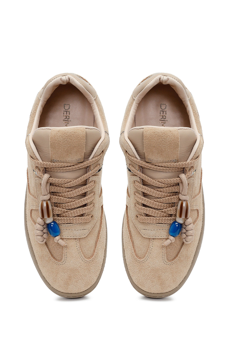Woman Beige Lace-up Suede Leather Sneaker
