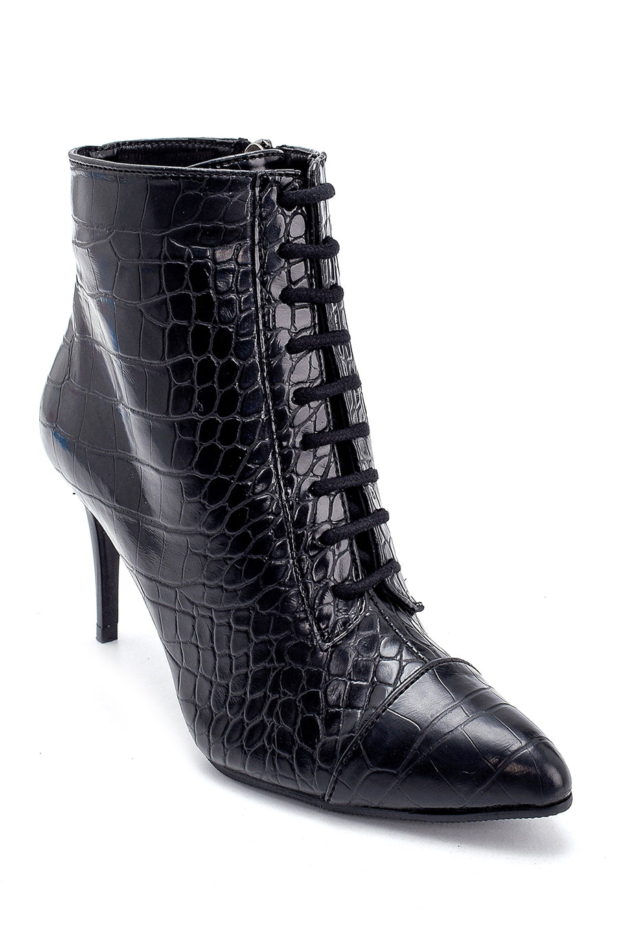 Women's Crocodile Patterned Thin Heeled Boots