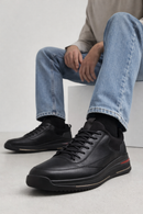 Erkek Siyah Bağcıklı Deri Sneaker | Derimod
