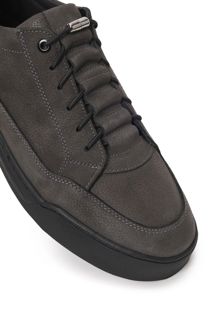 Erkek Gri Bağcıklı Kalın Tabanlı Nubuk Deri Casual Sneaker