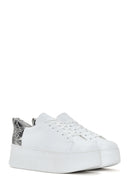 Women's White Thick Sole Lace Up Leather Sneaker | Derimod