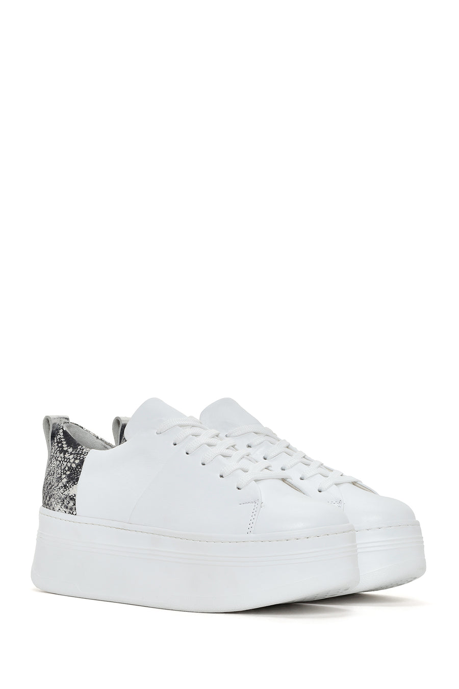 Women's White Thick Sole Lace Up Leather Sneaker