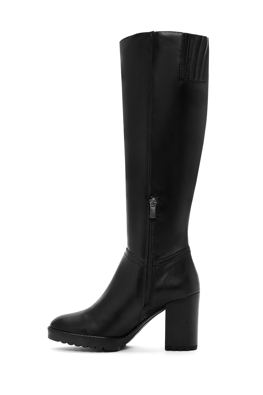 Women's Black Thick Heeled Zippered Boots