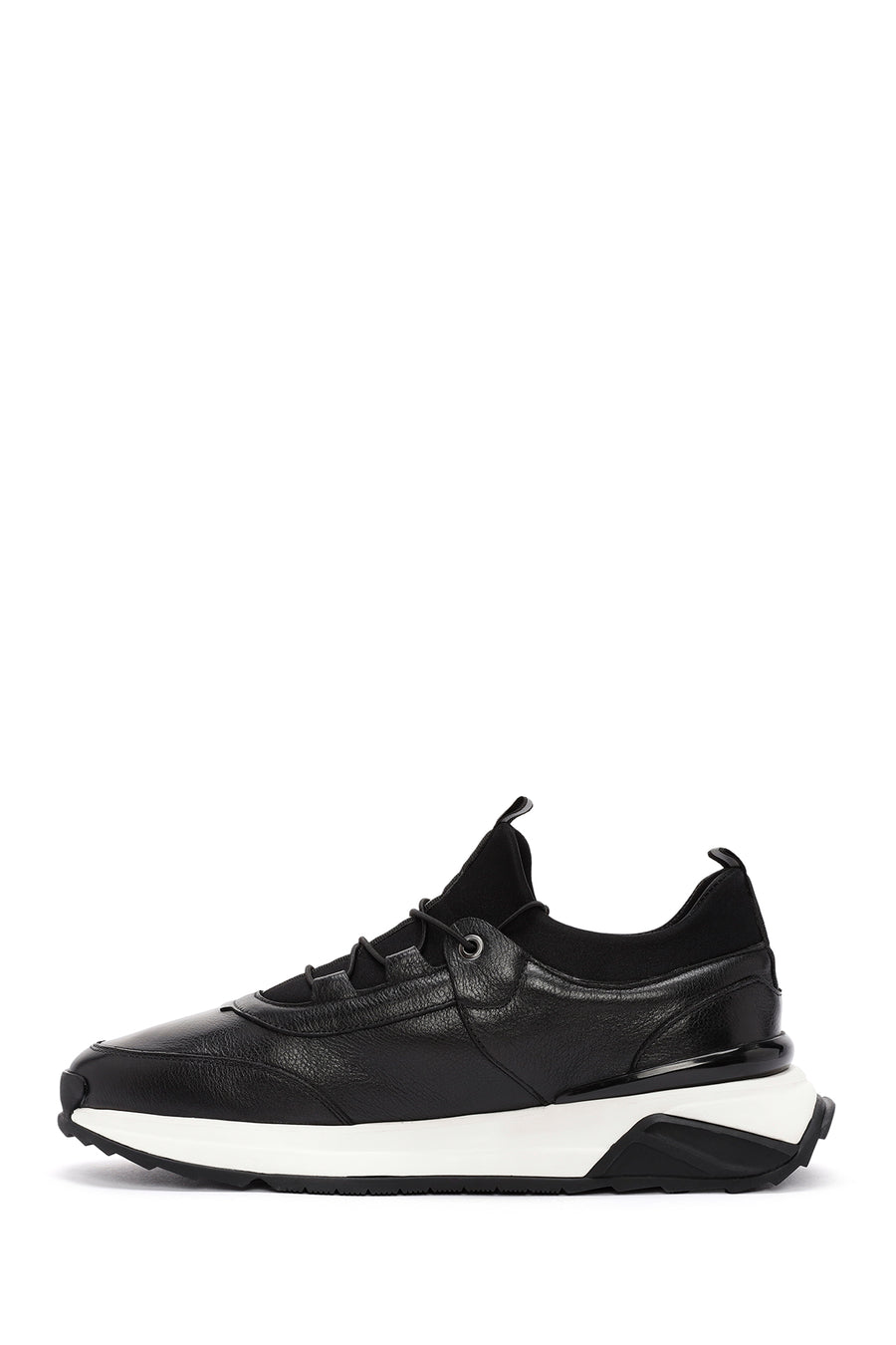 Men's Black Lace-Up Leather Casual Sneaker