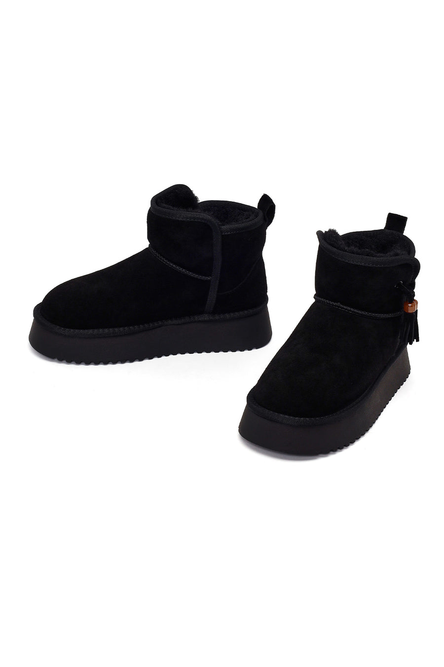 Woman Black Thick-Soled Suede Teddy Boots
