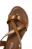 Women's Tan Flip-Flop Leather Bodrum Sandals | Derimod