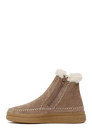 Woman Mink Zip Closure Thick-Soled Suede Teddy Boots | Derimod
