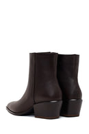 Woman Brown Zip Closure Short Thick-Heeled Leather Cowboy Boots | Derimod