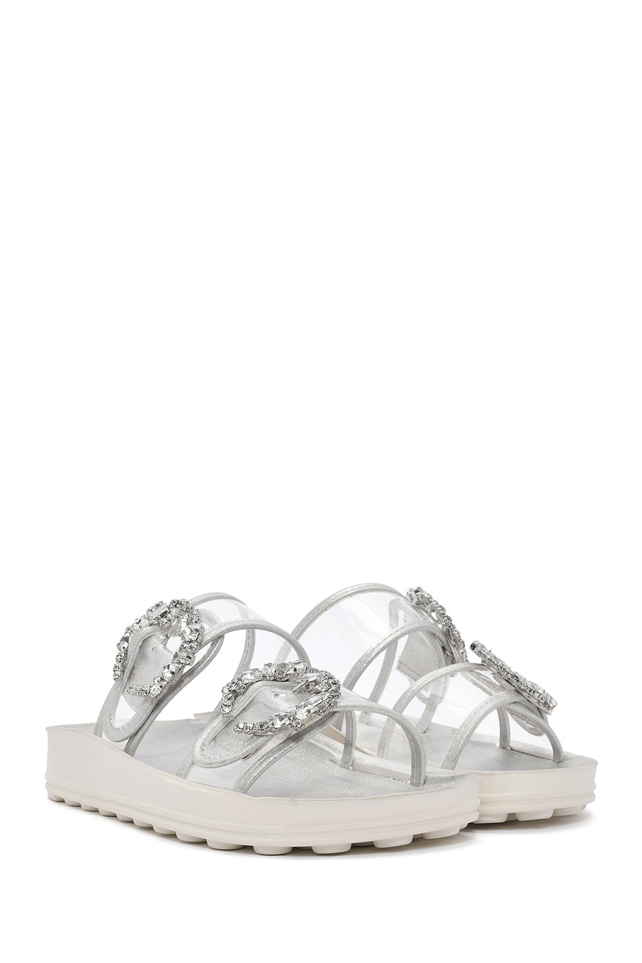 Women's Transparent Double Buckle Stone-Embellished Slippers