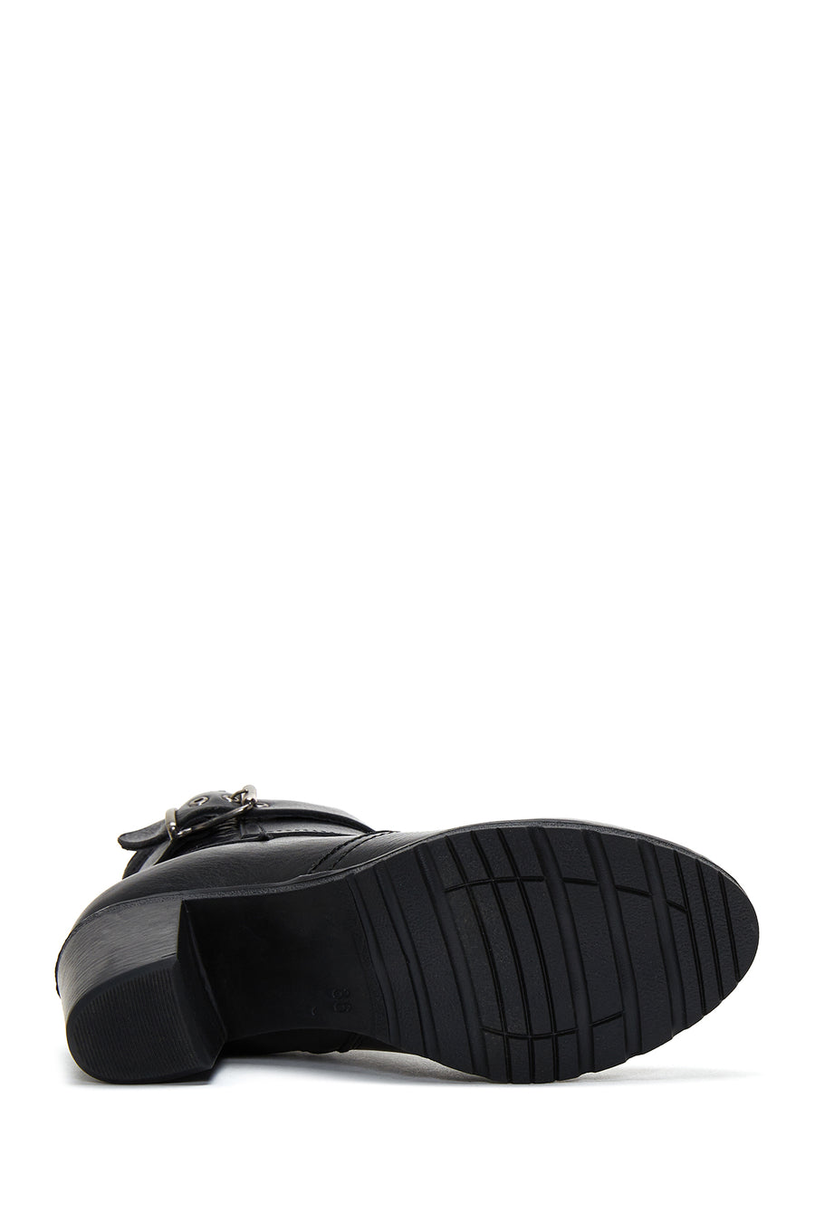 Women's Leather Buckle Heeled Boots