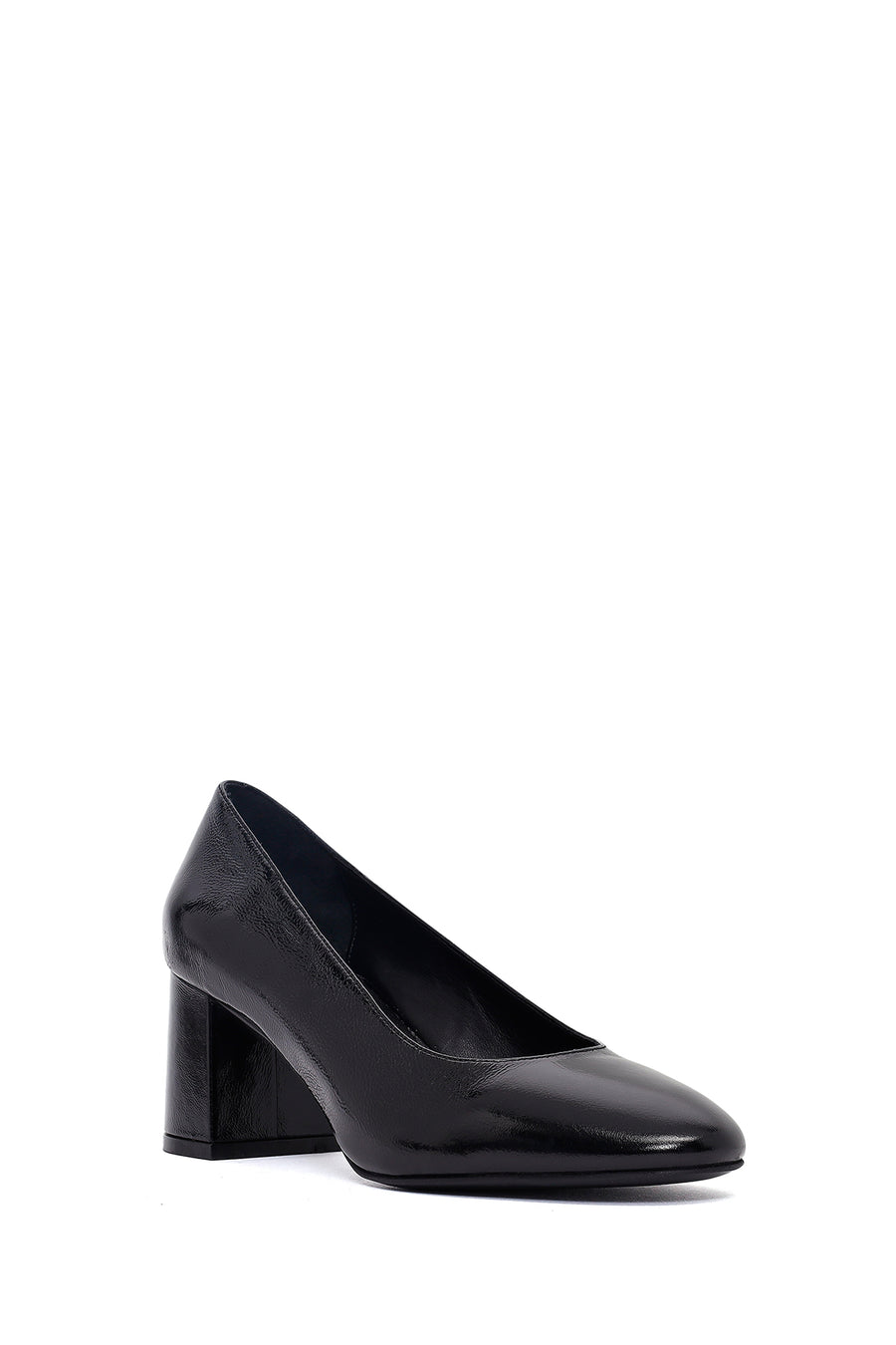 Woman Black Thick-heeled Leather Shoes