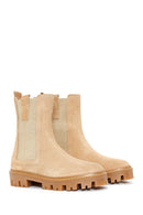 Women's Beige Suede Leather Chelsea Boots | Derimod