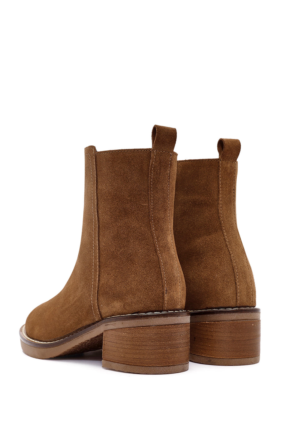Woman Brown Zippered Chunky Heel Suede Leather Boat