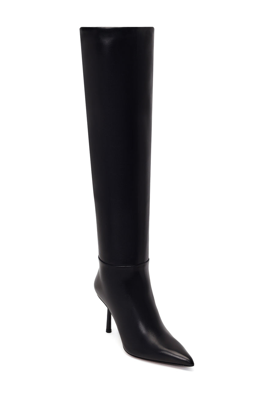 Woman Black Zip Closure Stiletto-Heel Leather Boots