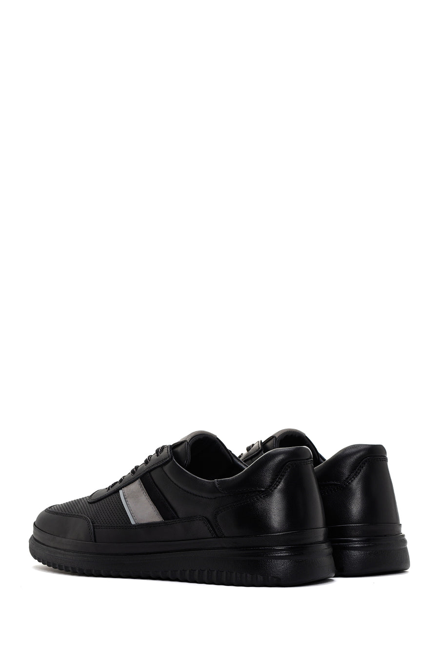 Erkek Siyah Bağcıklı Deri Sneaker