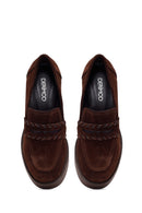 Woman Brown Chunky Heeled Suede Loafer | Derimod