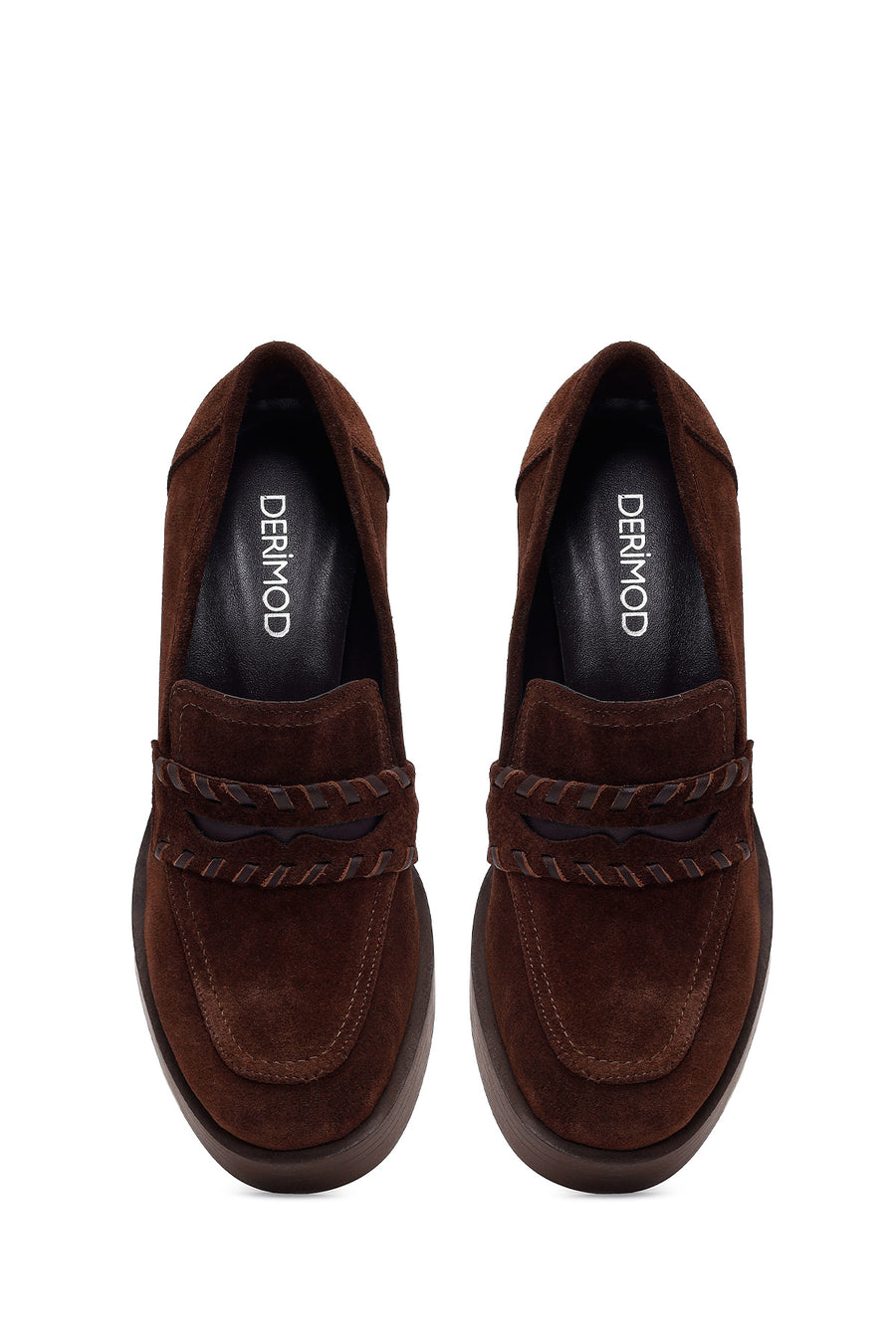 Woman Brown Chunky Heeled Suede Loafer