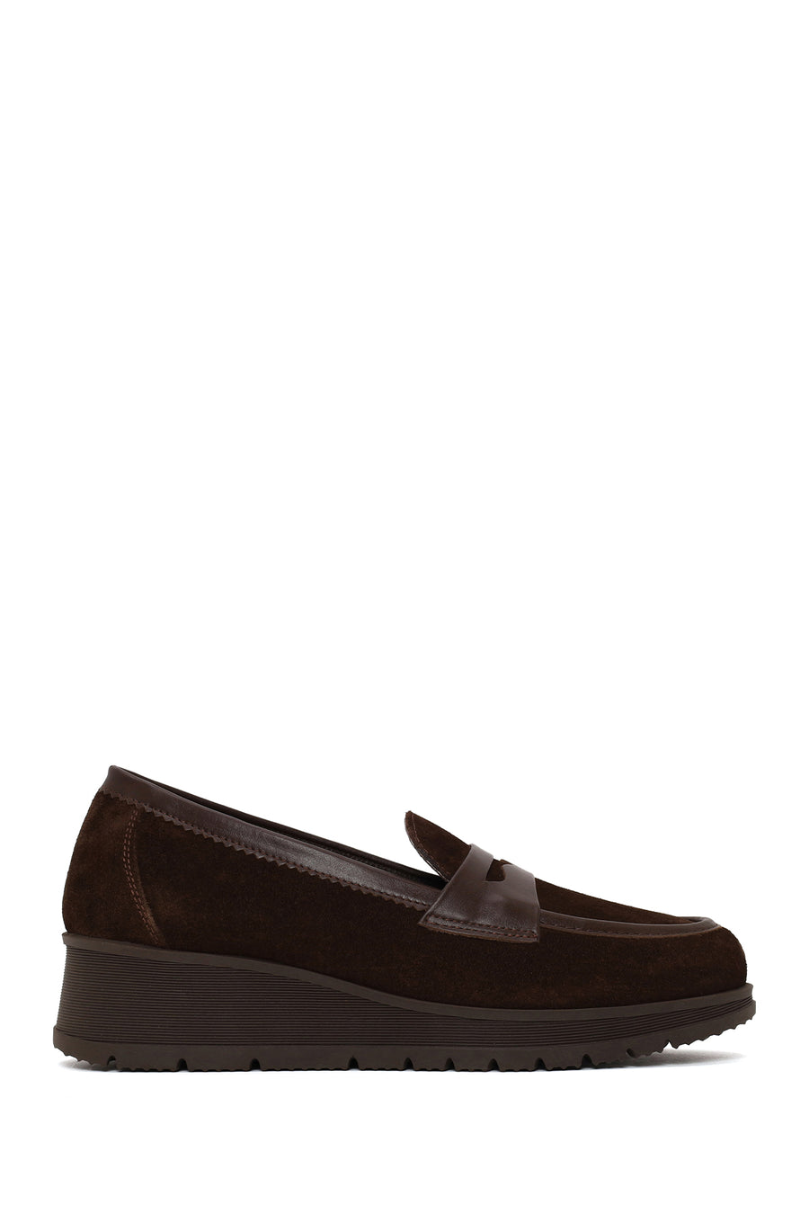 Woman Brown Wedge Heel Suede Comfort Loafer AF170021DS | Derimod