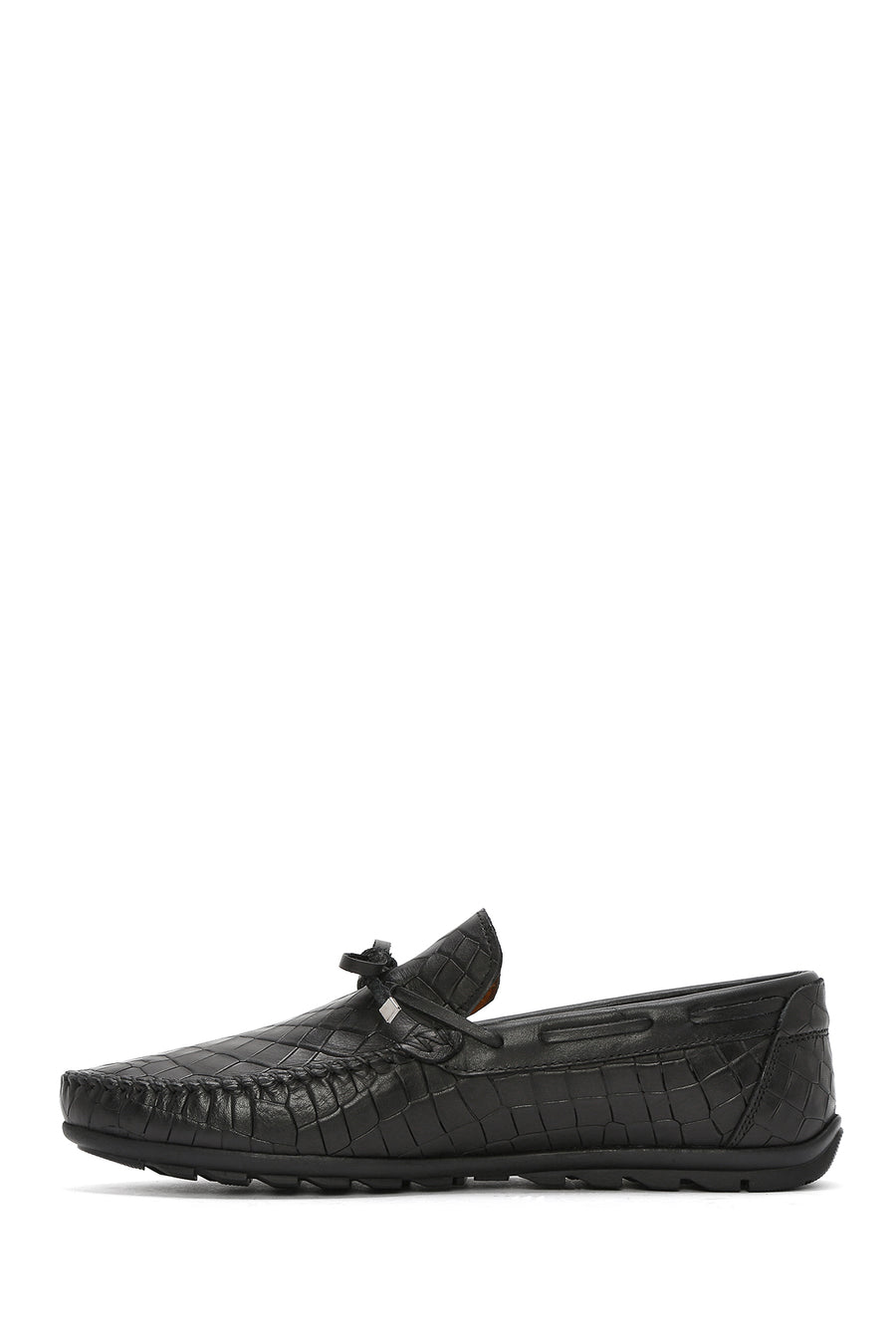 Erkek Siyah Kroko Desenli Deri Casual Loafer