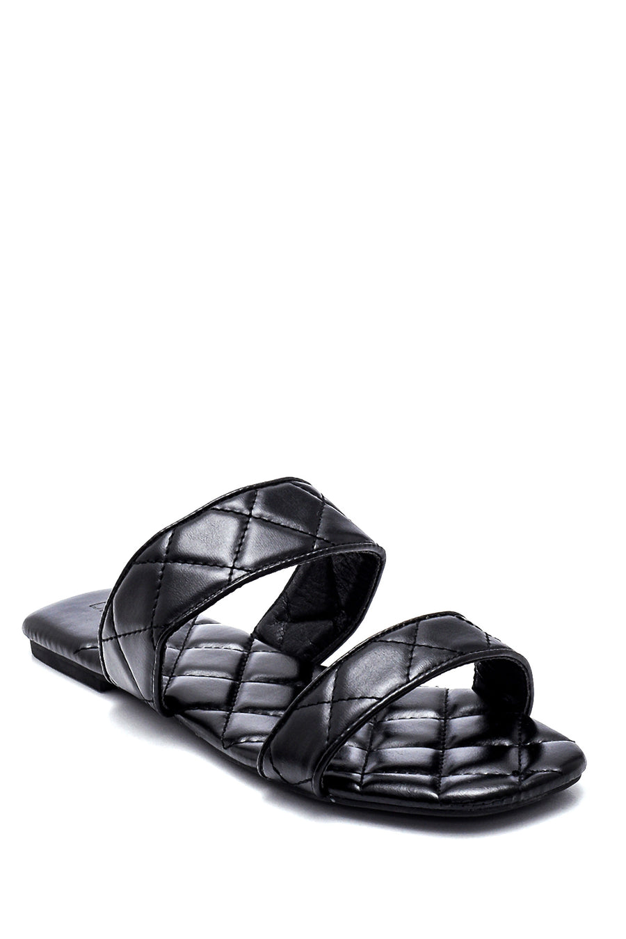 Women's Black Quilted Flat Slippers