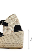 Women's Black Ankle Strap Wedge Heel Suede Leather Espadrille Sandals | Derimod