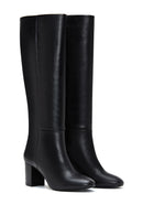 Women's Black Leather Thick Heeled Boots | Derimod