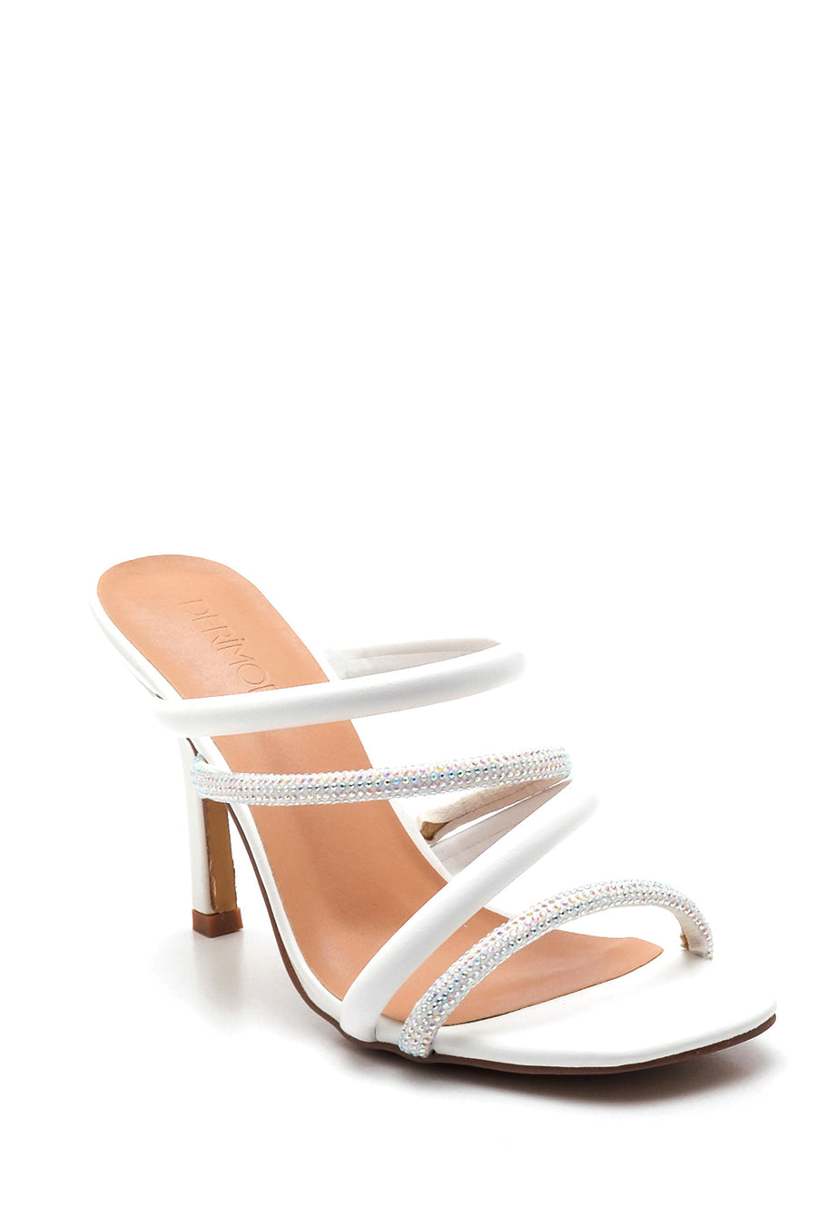 Women's White Stone Heeled Slippers
