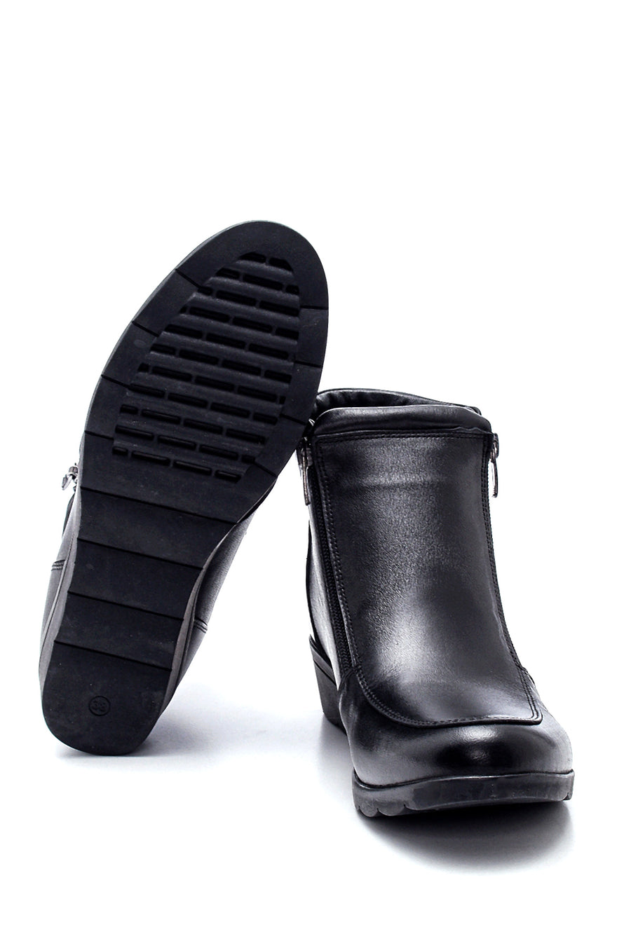 Women's Wedge Heeled Zippered Leather Boots