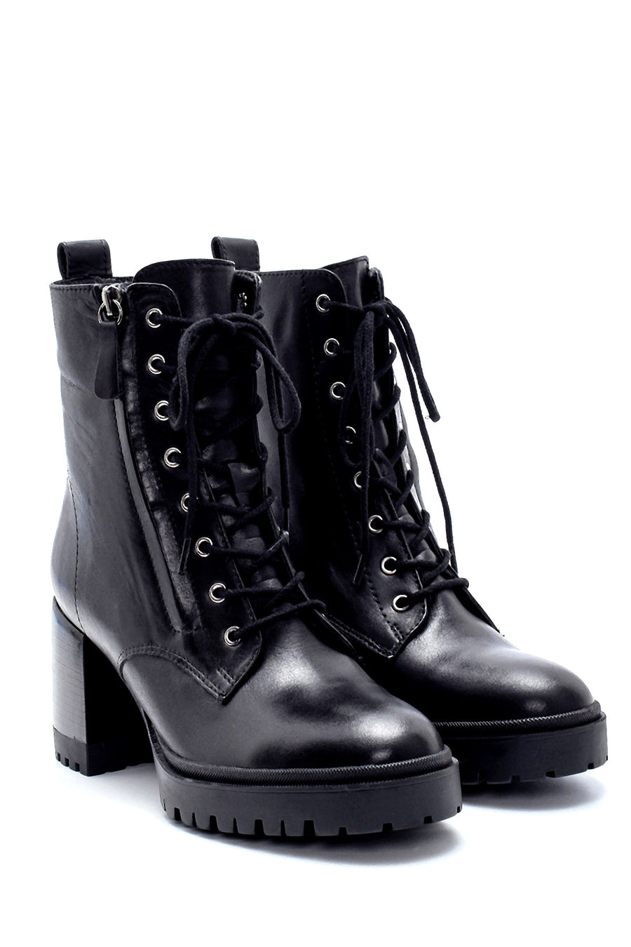 Women's Leather Zipper Detailed Heeled Boots