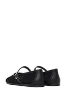 Woman Black Buckled Mesh Ballerine flats | Derimod