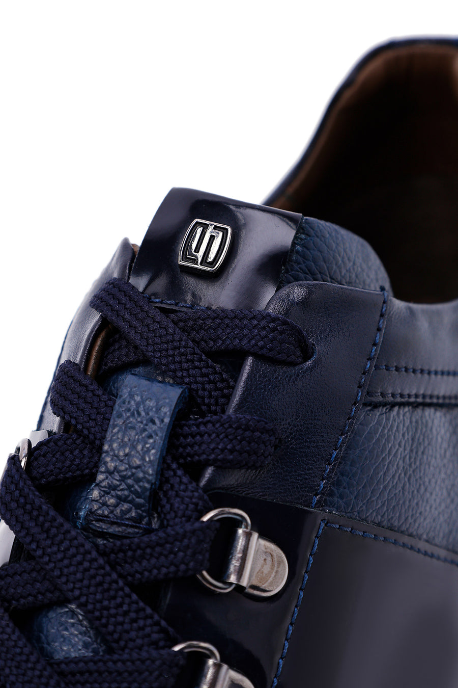 Men's Navy Blue Lace-Up Thick-Soled Leather Casual Sneakers