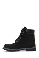 Women's Black Lace-Up Nubuck Leather Boots | Derimod
