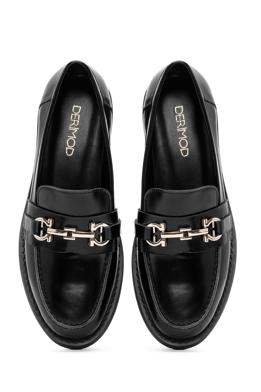 Women's Black Buckle Detailed Leather Masculine Loafer
