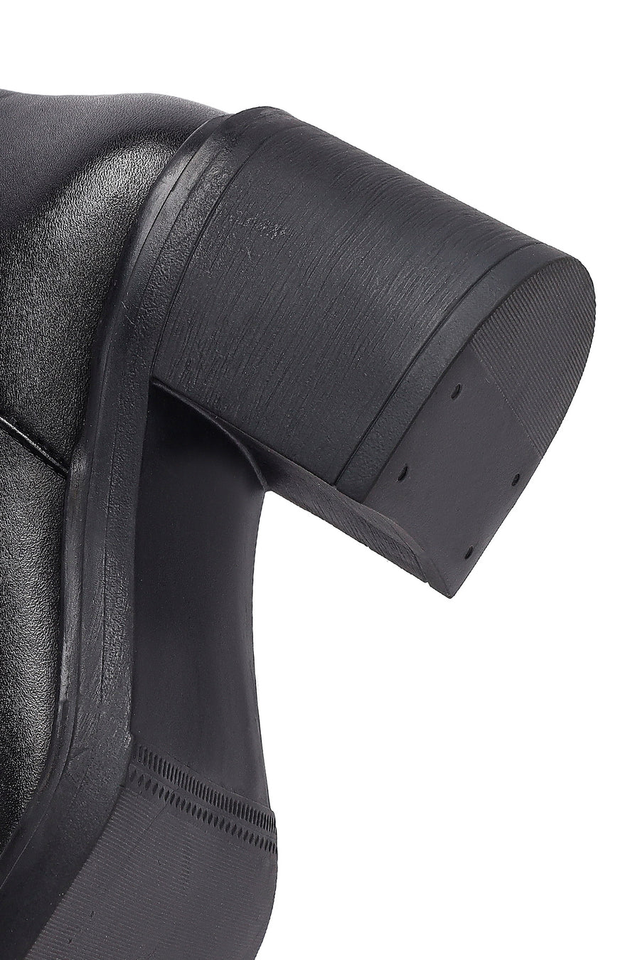 Woman Black Zippered Chunky Heels Leather Boat