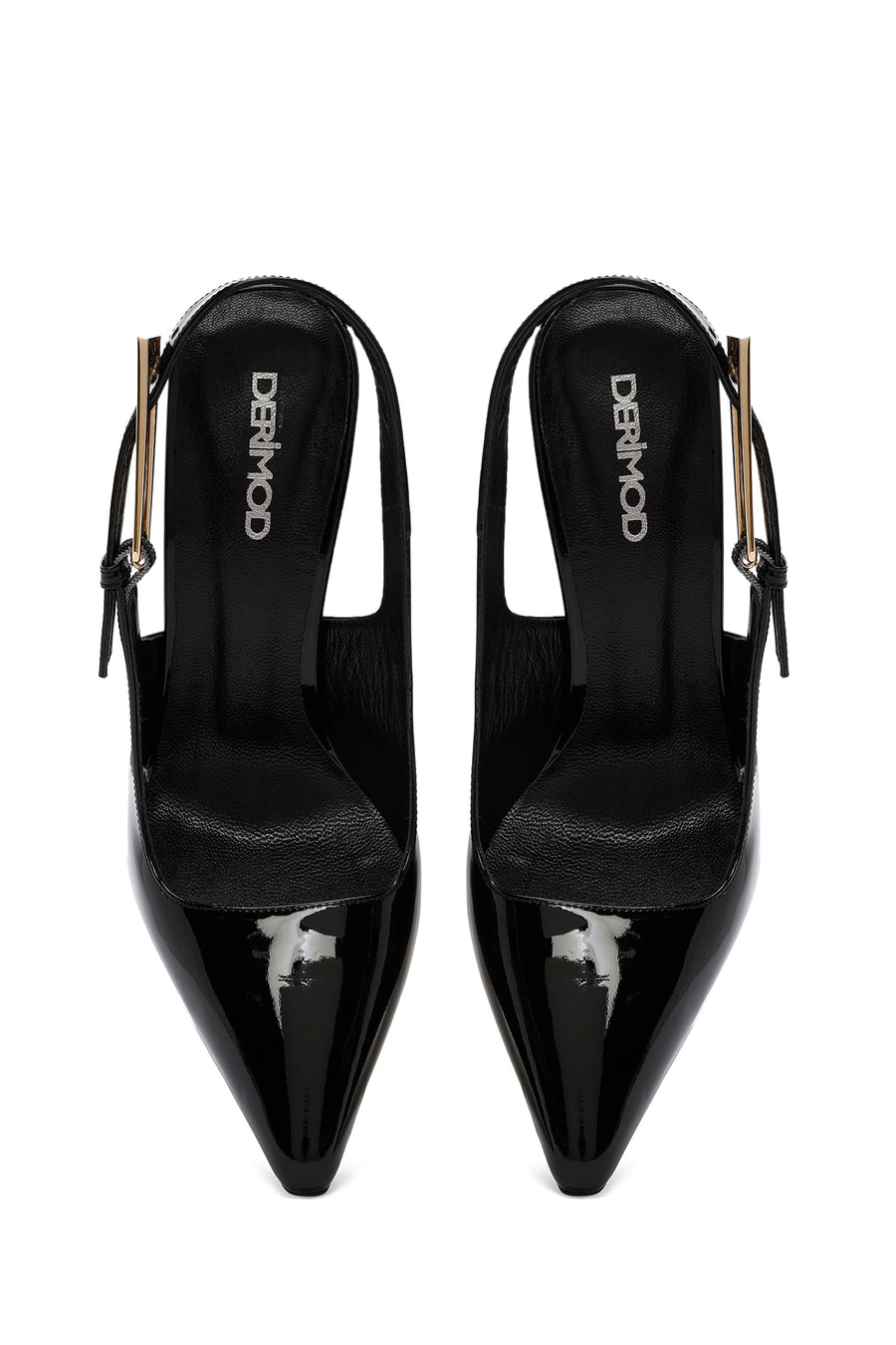 Woman Black Patent Leather Open Back High Thin Heel Leather Shoe