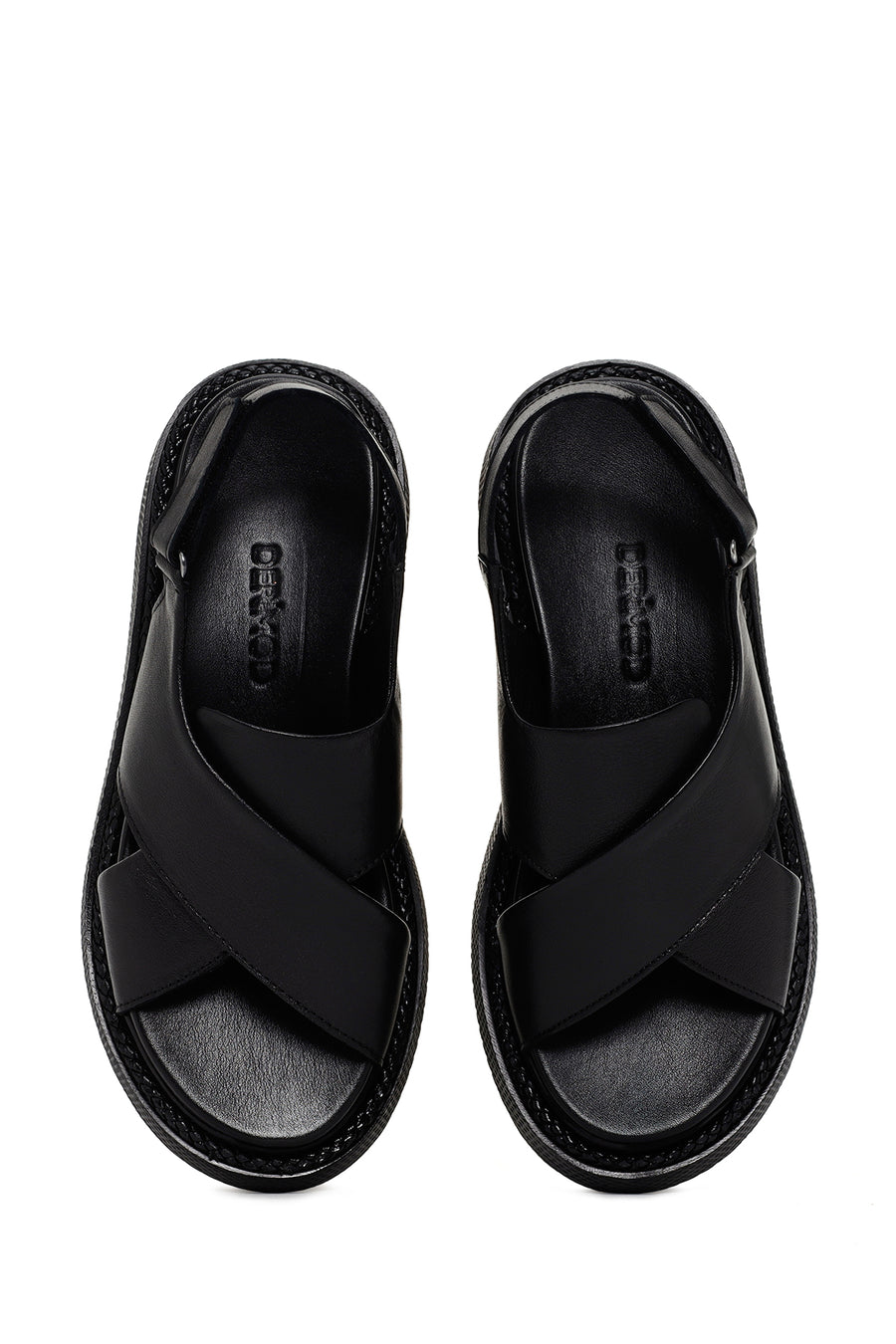 Women's Black Strappy Leather Comfort Sandals
