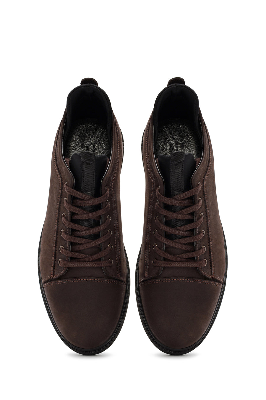 Erkek Kahverengi Bağcıklı Deri Sneaker